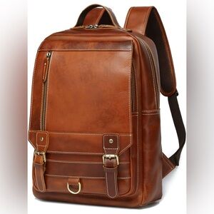 LANNSYNE Vintage Genuine Leather Backpack For Men Fits up to 15" Laptop Travel